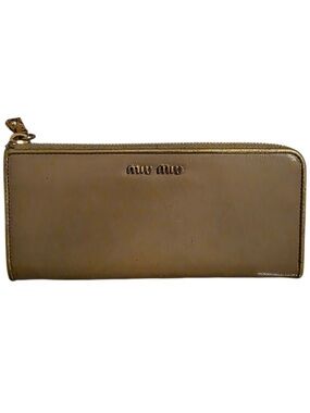 Miu Miu tan Leather Zip Wallet with Gold interior